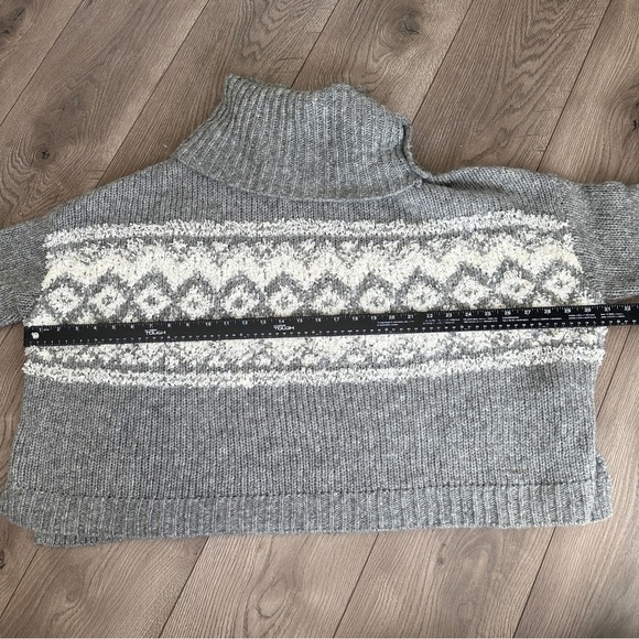 Free People Fair Isle Cowl Neck Chunky Wool Blend Gray Oversized Sweater Small - Picture 11 of 15